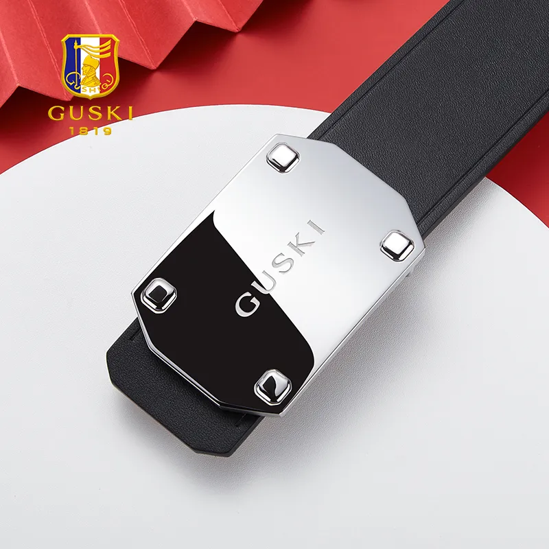 GUSKI Cow Leather Smooth Buckle Belt Men's Width: 3.8cm Set Box-6