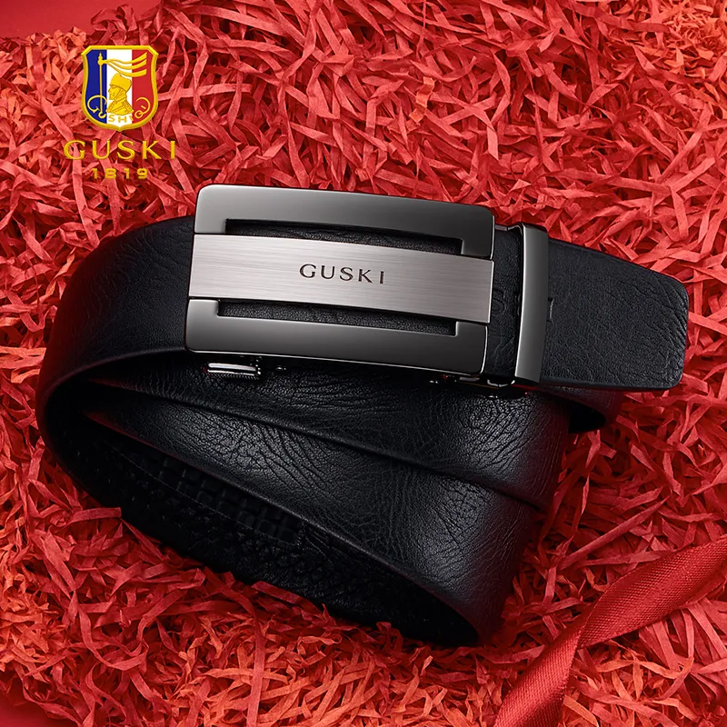 GUSKI Top Grain Cow Leather Belt Boyfriend Elegance Waistband Men's Width  3.5cm Gift Box Sets-3