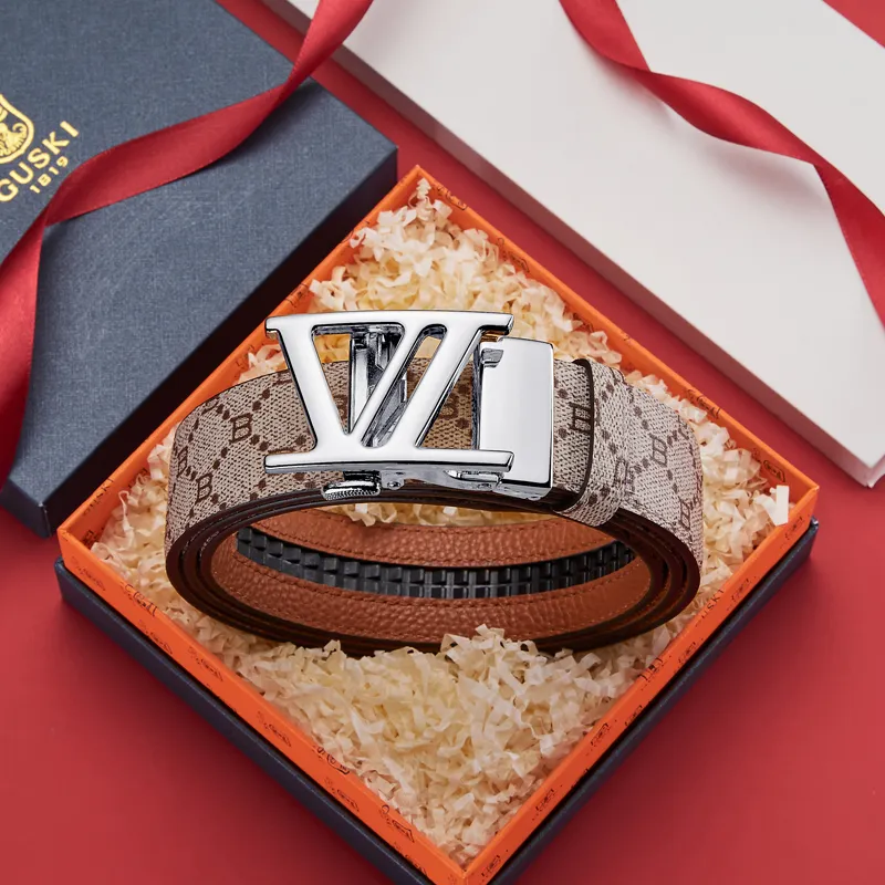 GUSKI Top Grain Cow Leather Automatic Buckle Belt, Suitable For Men's Pants Men's Gunmetal Width 3.5cm Gift Box Set-39