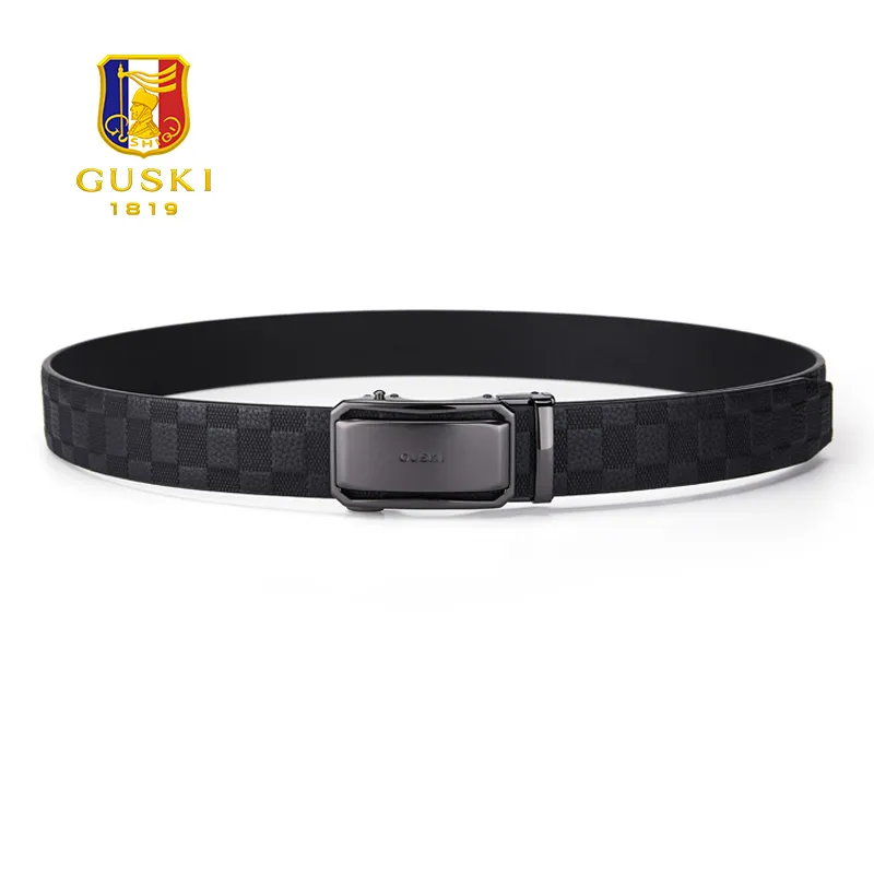 GUSKI Top Grain Cow Leather Belts Men's Gunmetal Width 3.5cm-3