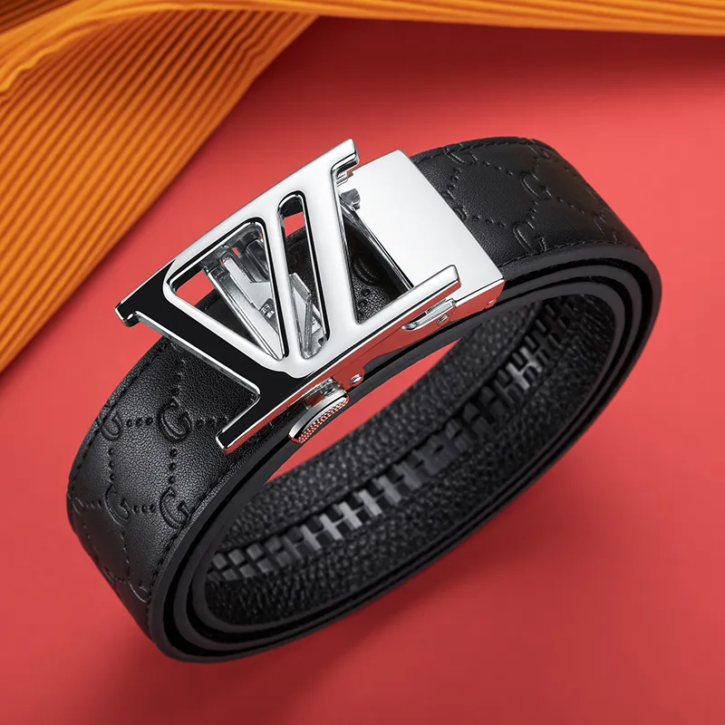 GUSKI Top Grain Cow Leather Automatic Buckle Belt, Suitable For Men's Pants Men's Gunmetal Width 3.5cm Gift Box Set-18