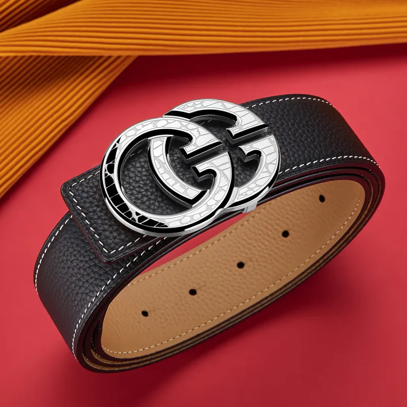 GUSKI Top Grain Cow Leather Smooth Buckle Belt Suitable For Men's Pants Men's Silver Gold Width: 3.8cm Gift Box Sets-26