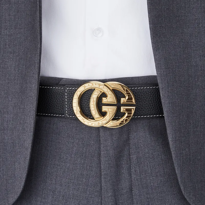 GUSKI Top Grain Cow Leather Smooth Buckle Belt Men's Width  3.8cm Gift Box Sets-30
