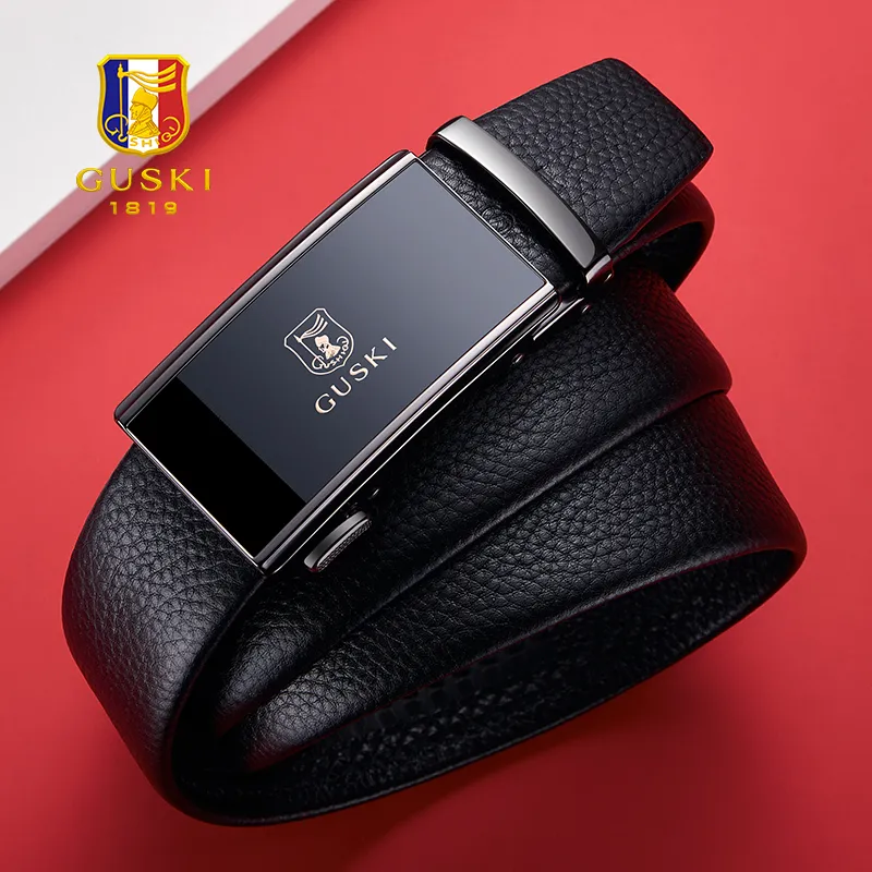 GUSKI Top Grain Cow Leather Automatic Buckle Belt Pants Belt Men's Multicolor Width 3.5cm Gift Box Set-6