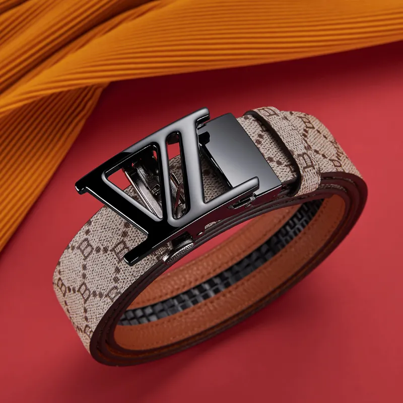 GUSKI Top Grain Cow Leather Automatic Buckle Belt, Suitable For Men's Pants Men's Gunmetal Width 3.5cm Gift Box Set-24