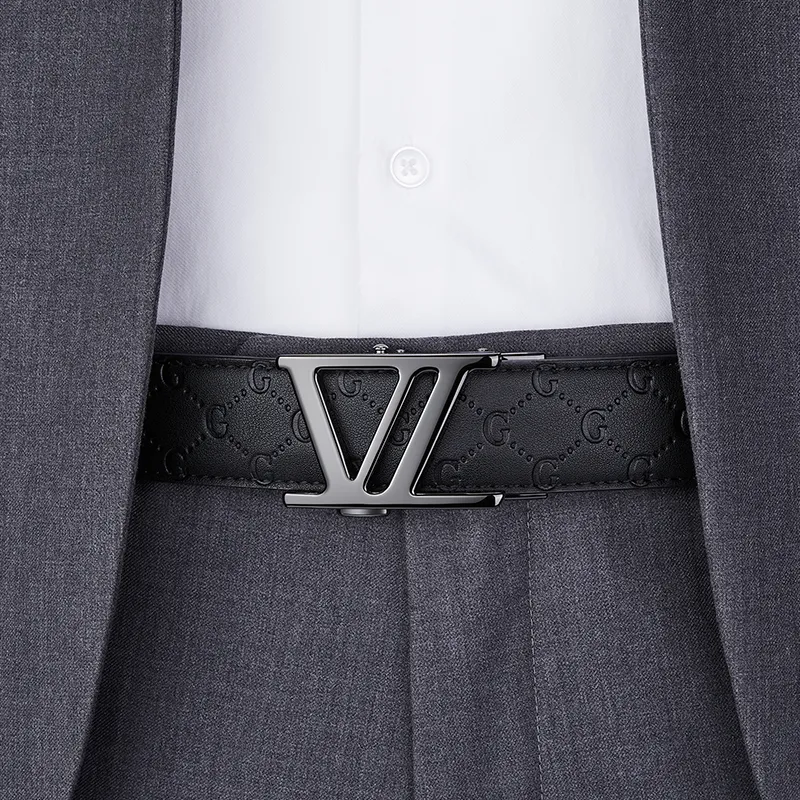GUSKI Top Grain Cow Leather Automatic Buckle Belt, Suitable For Men's Pants Men's Gunmetal Width 3.5cm Gift Box Set-7