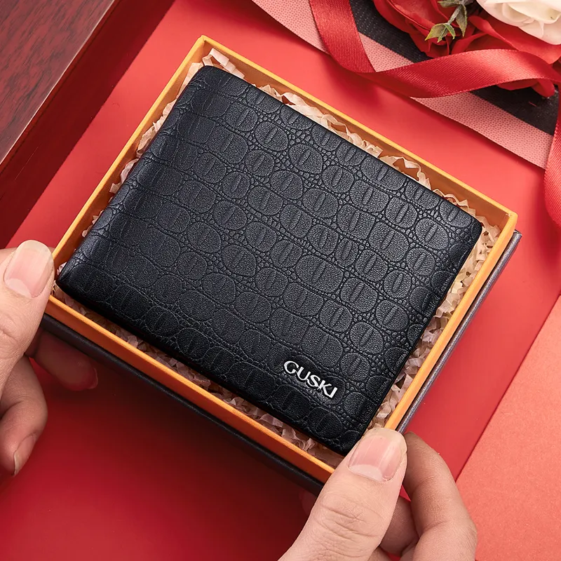 GUSKI Top Grain Cow Leather Wallet, Wallet Men's Black-3