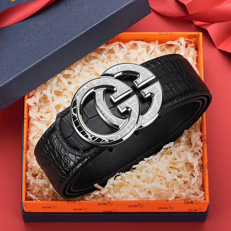 GUSKI Top Grain Cow Leather Smooth Buckle Belt Suitable For Men's Pants Men's Silver Gold Width: 3.8cm Gift Box Sets-15