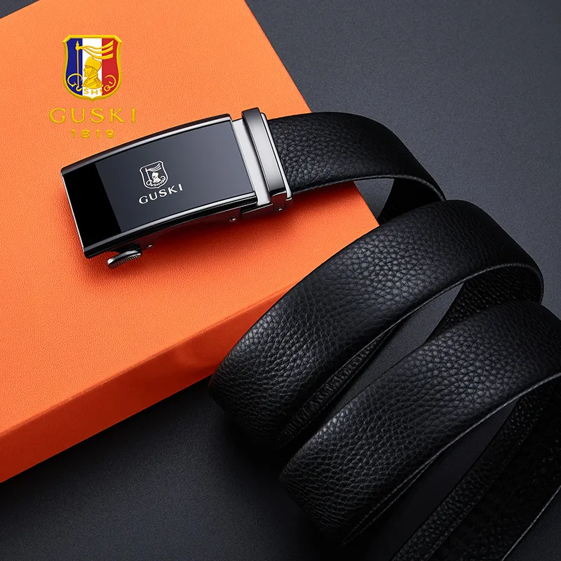 GUSKI Top Grain Cow Leather Belt Pants Belt Men's Multicolor Width  3.5cm Gift Box Sets-5