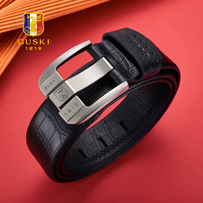 GUSKI Top Grain Cow Leather Belt Premium Elegance Husband's Belt Men's Gunmetal Width 3.7cm Gift Box Set-4