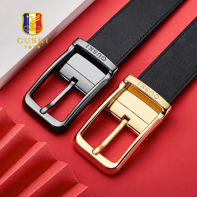 GUSKI Cow Leather Leather Belts Men's Width  3.5cm-4