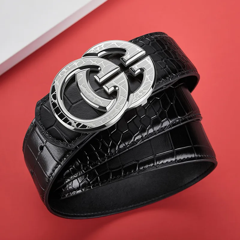 GUSKI Top Grain Cow Leather Smooth Buckle Belt Men's Width  3.8cm Gift Box Sets-14