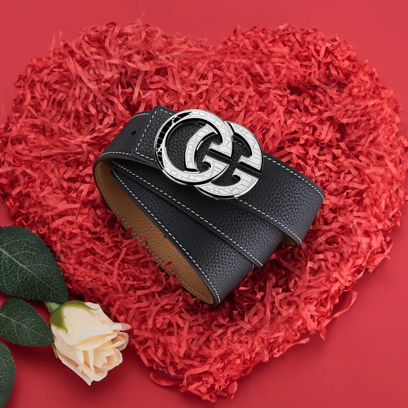 GUSKI Top Grain Cow Leather Smooth Buckle Belt Suitable For Men's Pants Men's Silver Gold Width: 3.8cm Gift Box Sets-24