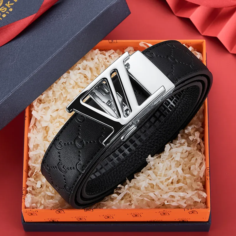 GUSKI Top Grain Cow Leather Automatic Buckle Belt, Suitable For Men's Pants Men's Gunmetal Width 3.5cm Gift Box Set-16