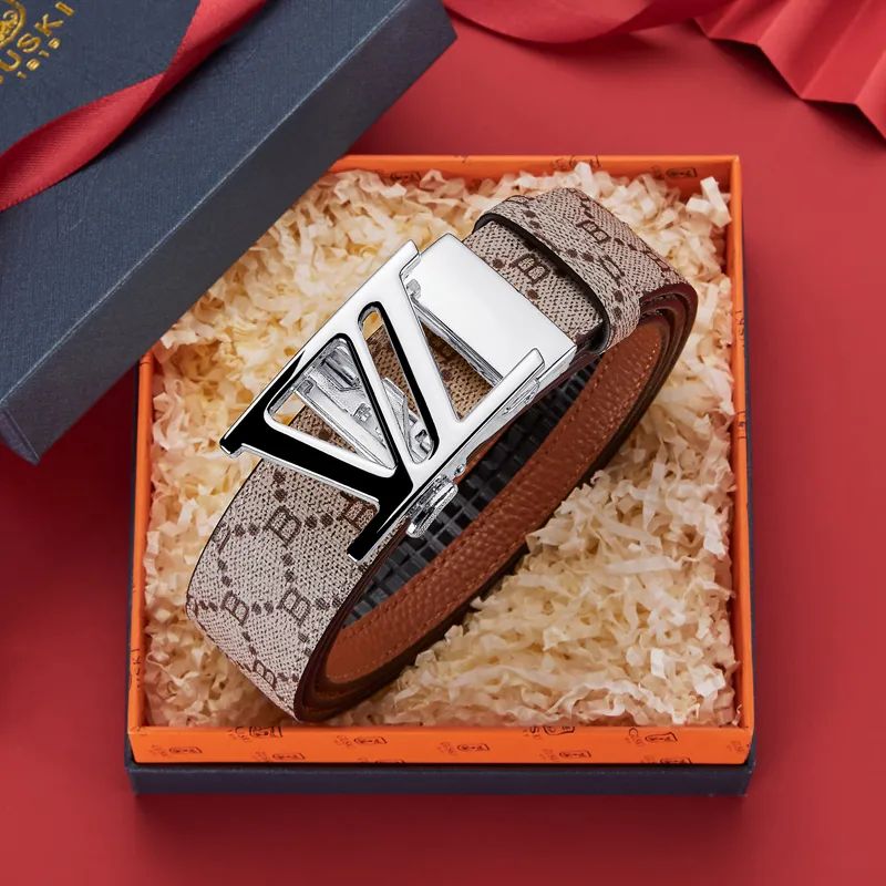 GUSKI Top Grain Cow Leather Automatic Buckle Belt, Suitable For Men's Pants Men's Gunmetal Width 3.5cm Gift Box Set-37
