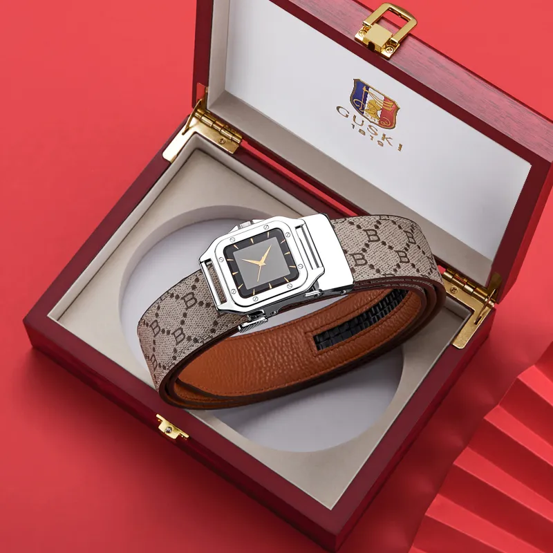 GUSKI Cow Leather Belt Husband-Like Style Monogram Belt. Men's Gunmetal Gold Silver Width: 3.5cm-15
