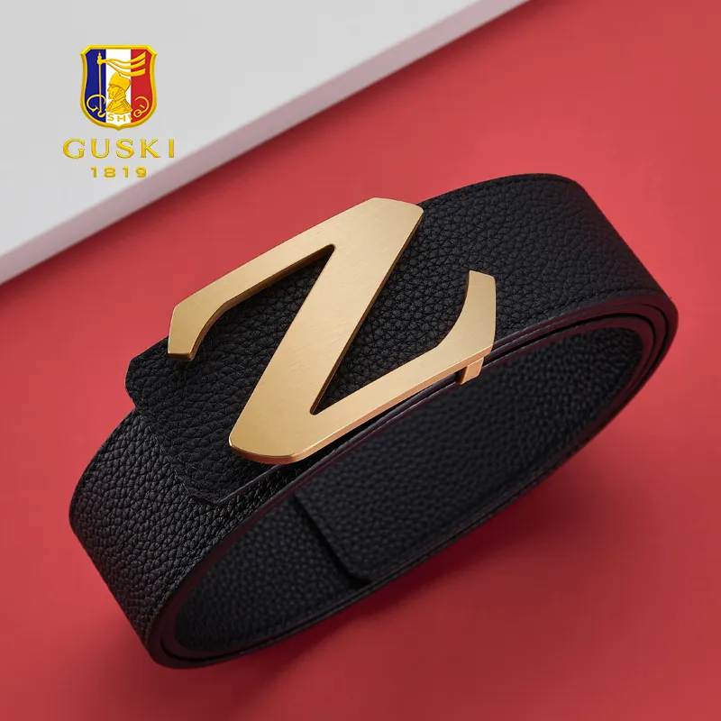 GUSKI Top Grain Cow Leather Belt Husband Elegance Belted Pants Men's Width 3.9cm Gift Box Set-1