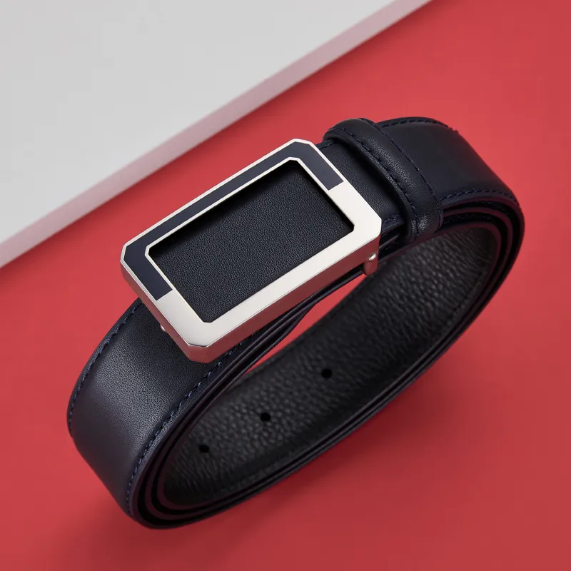 GUSKI Top Grain Cow Leather Smooth Buckle Belt, Elegance Pants Belt Men's Width 3.4cm Gift Box Set-13