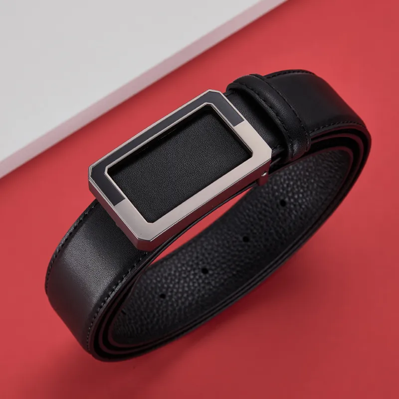 GUSKI Top Grain Cow Leather Smooth Buckle Belt, Elegance Pants Belt Men's Width 3.4cm Gift Box Set-1