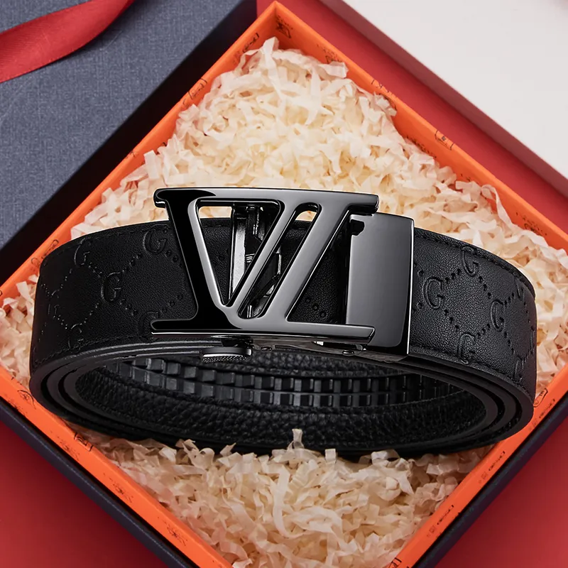 GUSKI Top Grain Cow Leather Automatic Buckle Belt, Suitable For Men's Pants Men's Gunmetal Width 3.5cm Gift Box Set-6