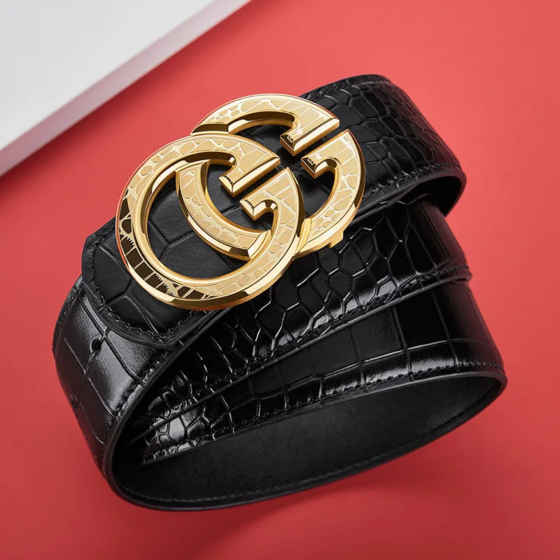 GUSKI Top Grain Cow Leather Smooth Buckle Belt Men's Width  3.8cm Gift Box Sets-19
