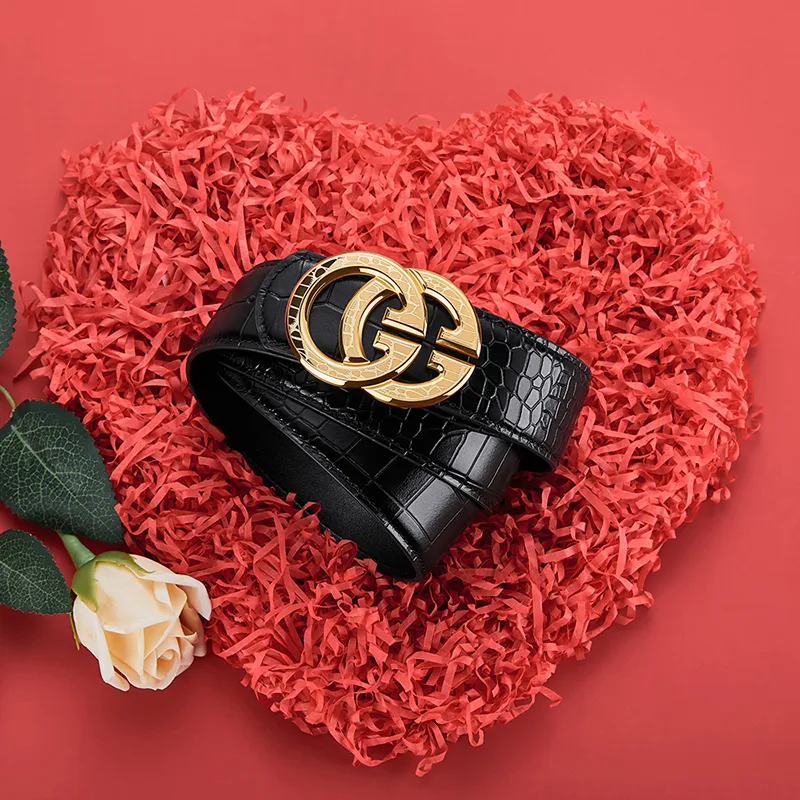 GUSKI Top Grain Cow Leather Smooth Buckle Belt Suitable For Men's Pants Men's Silver Gold Width: 3.8cm Gift Box Sets-19