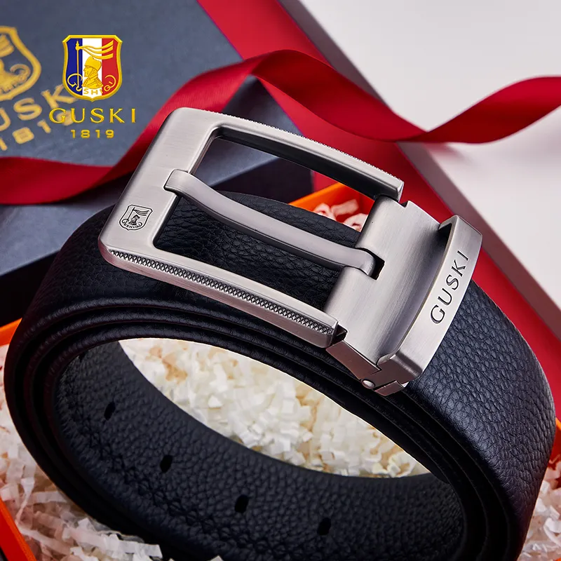 GUSKI Top Grain Cow Leather Pin Buckle Belt, Trendy, Boyfriend Belt Men's Gunmetal Width 3.8cm Gift Box Set-3