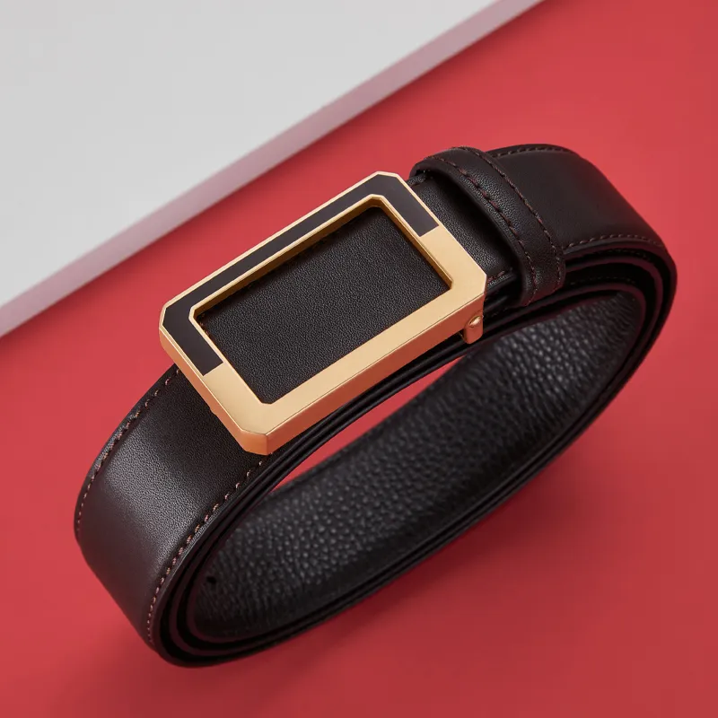 GUSKI Top Grain Cow Leather Smooth Buckle Belt, Elegance Pants Belt Men's Width 3.4cm Gift Box Set-7