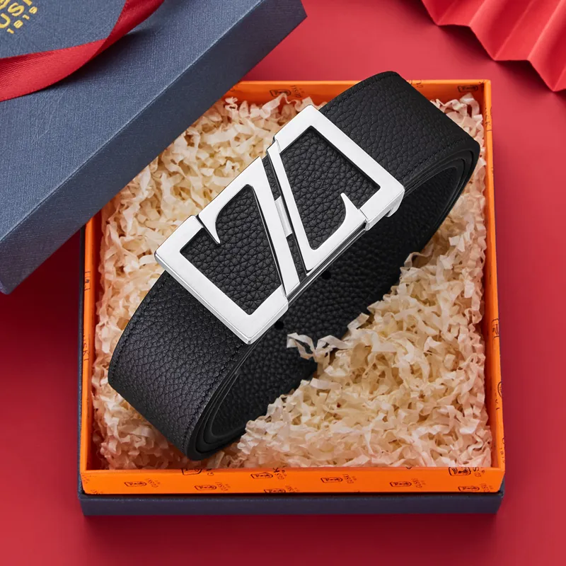 GUSKI Top Grain Cow Leather Smooth Buckle Belt, Premium Steel Buckle, Elegant Belt Men's Width 3.8cm Gift Box Set-3