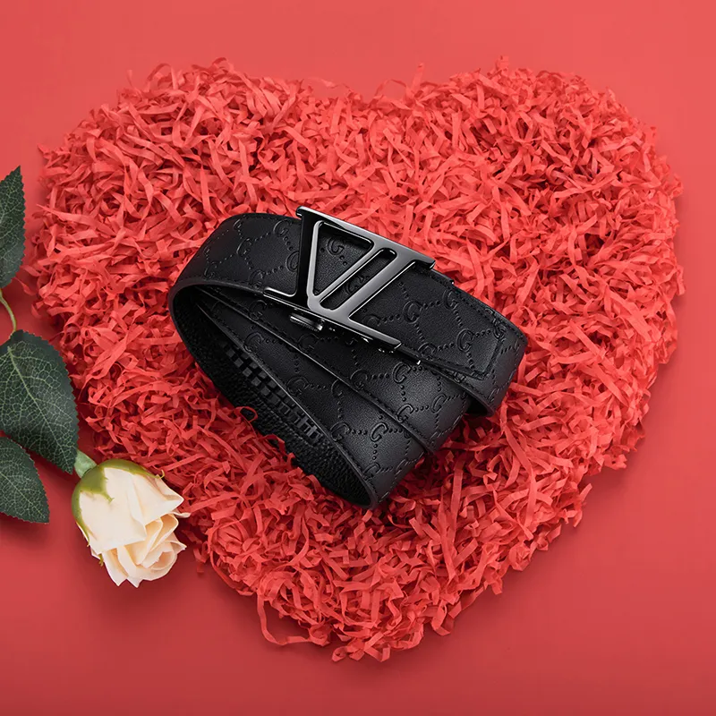 GUSKI Top Grain Cow Leather Automatic Buckle Belt, Suitable For Men's Pants Men's Gunmetal Width 3.5cm Gift Box Set-3