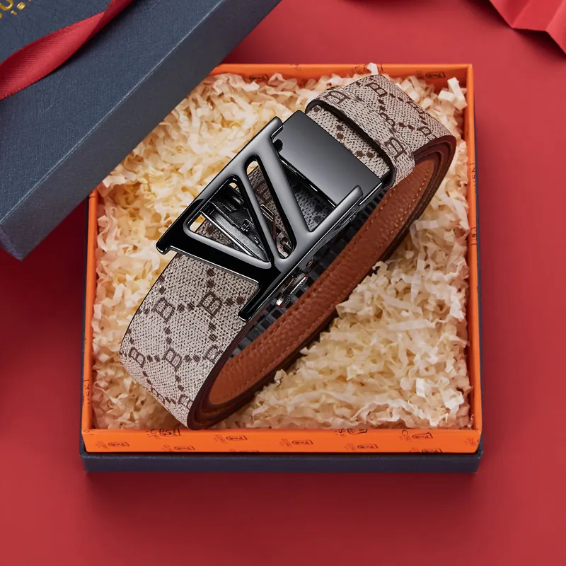 GUSKI Top Grain Cow Leather Automatic Buckle Belt, Suitable For Men's Pants Men's Gunmetal Width 3.5cm Gift Box Set-22