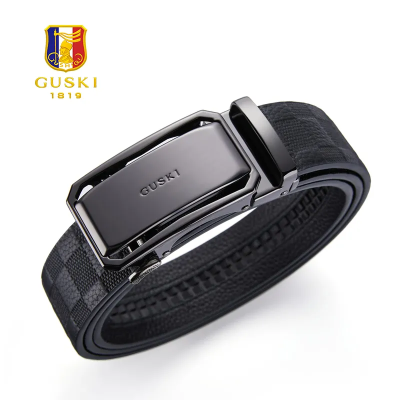 GUSKI Top Grain Cow Leather Belts Men's Gunmetal Width 3.5cm-1