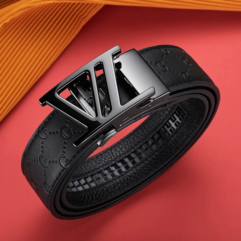 GUSKI Top Grain Cow Leather Automatic Buckle Belt, Suitable For Men's Pants Men's Gunmetal Width 3.5cm Gift Box Set-5