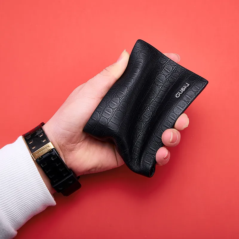 GUSKI Top Grain Cow Leather Wallet, Wallet Men's Black-4