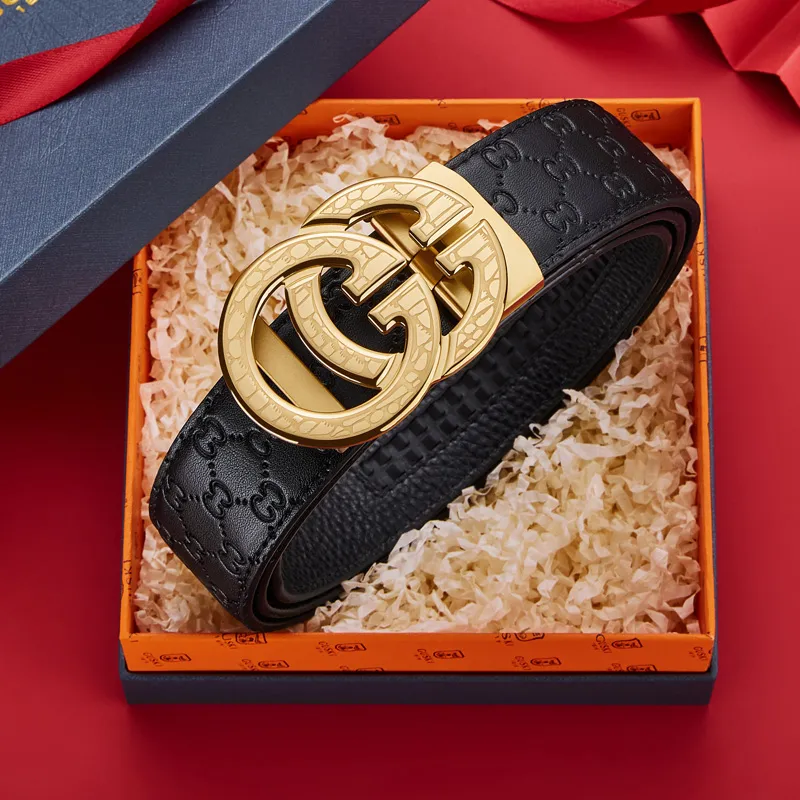 GUSKI Top Grain Cow Leather Steel Buckle Belt, Husband's Elegance Belt Men's Width 3.5cm Gift Box Set-9