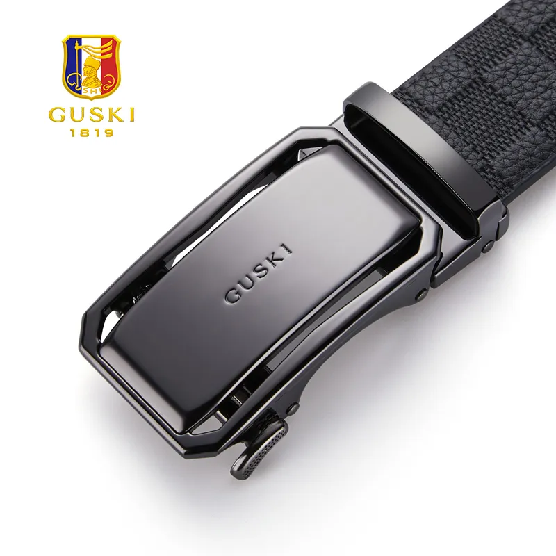 GUSKI Top Grain Cow Leather Belts Men's Gunmetal Width 3.5cm-4