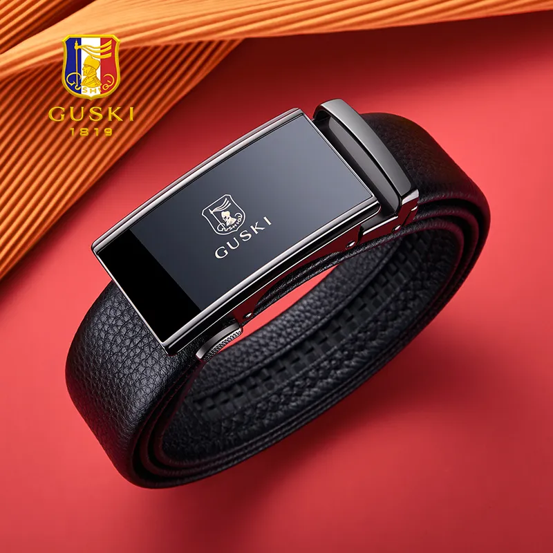 GUSKI Top Grain Cow Leather Automatic Buckle Belt Pants Belt Men's Multicolor Width 3.5cm Gift Box Set-5