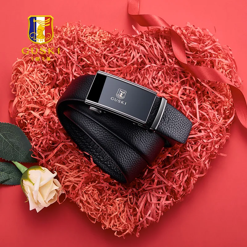 GUSKI Top Grain Cow Leather Automatic Buckle Belt Pants Belt Men's Multicolor Width 3.5cm Gift Box Set-2