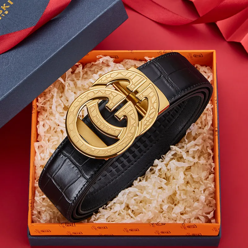 GUSKI Top Grain Cow Leather Steel Buckle Belt, Husband's Elegance Belt Men's Width 3.5cm Gift Box Set-21