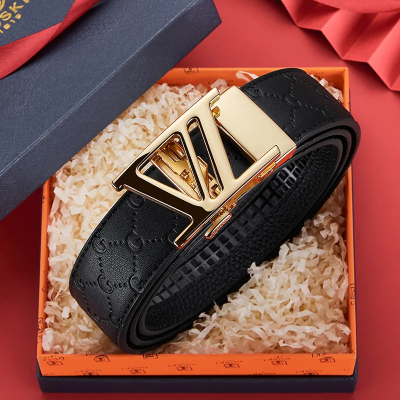 GUSKI Top Grain Cow Leather Automatic Buckle Belt, Suitable For Men's Pants Men's Gunmetal Width 3.5cm Gift Box Set-10