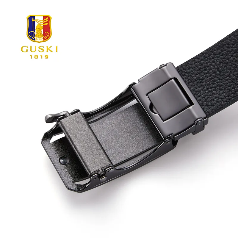 GUSKI Top Grain Cow Leather Belts Men's Gunmetal Width 3.5cm-5