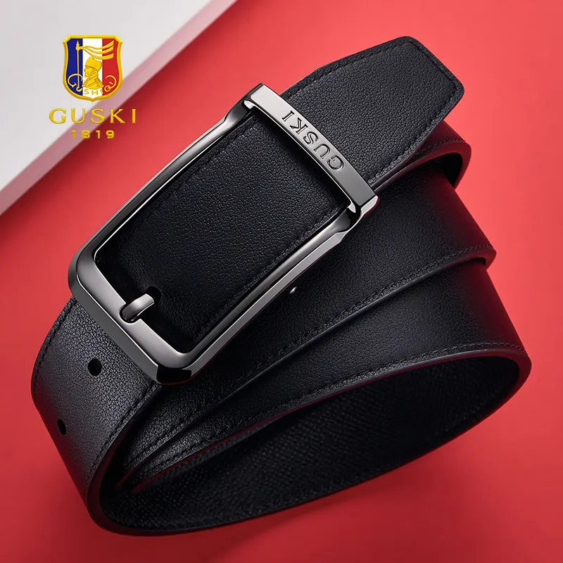GUSKI Cow Leather Leather Belts Men's Width  3.5cm-5