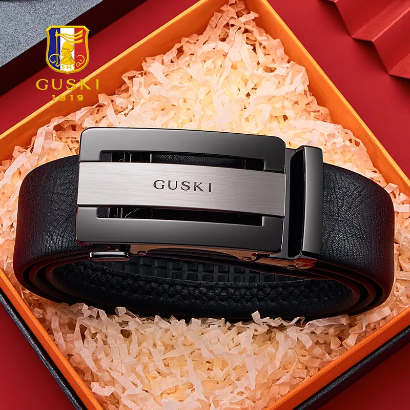 GUSKI Top Grain Cow Leather Belt Boyfriend Elegance Waistband Men's Width  3.5cm Gift Box Sets-2