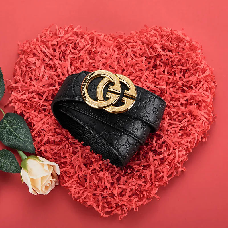 GUSKI Top Grain Cow Leather Smooth Buckle Belt Suitable For Men's Pants Men's Silver Gold Width: 3.8cm Gift Box Sets-8