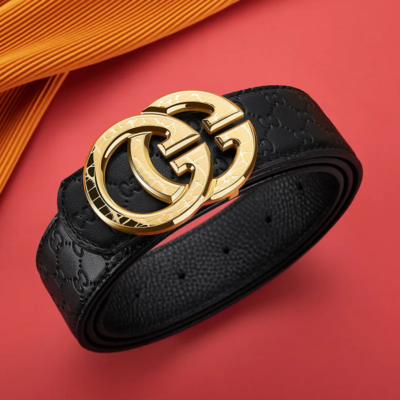 GUSKI Top Grain Cow Leather Smooth Buckle Belt Suitable For Men's Pants Men's Silver Gold Width: 3.8cm Gift Box Sets-11