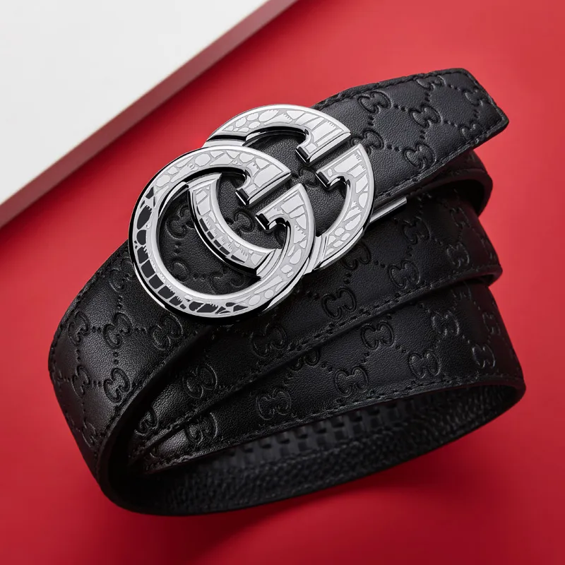 GUSKI Top Grain Cow Leather Steel Buckle Belt, Husband's Elegance Belt Men's Width 3.5cm Gift Box Set-5