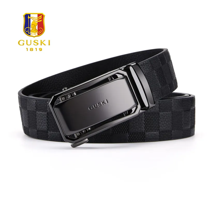 GUSKI Top Grain Cow Leather Belts Men's Gunmetal Width 3.5cm-2