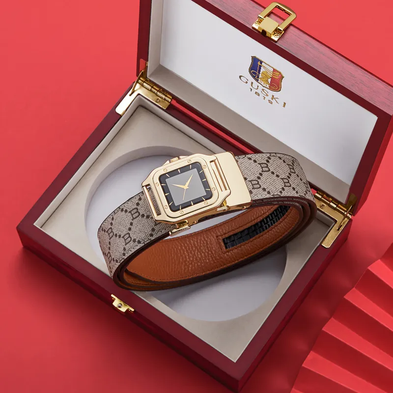GUSKI Cow Leather Belt Husband-Like Style Monogram Belt. Men's Gunmetal Gold Silver Width: 3.5cm-10