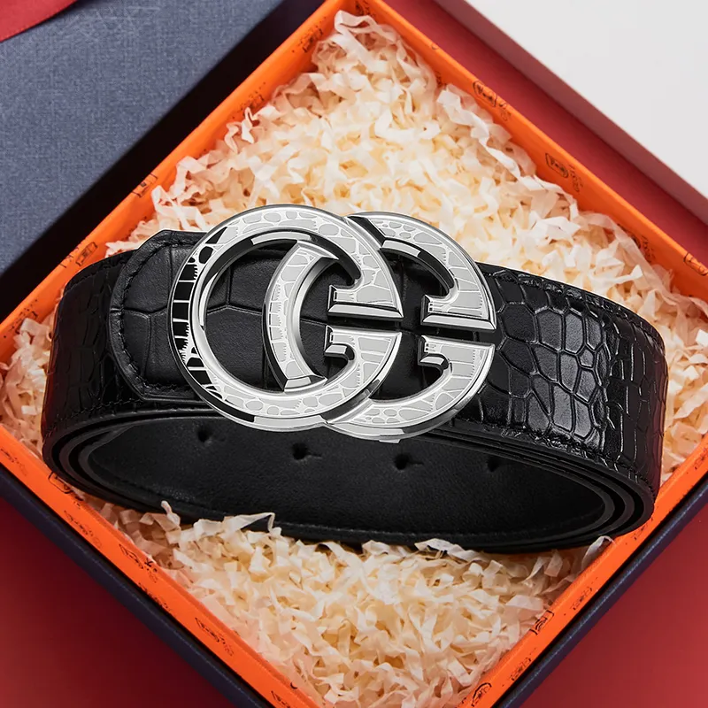 GUSKI Top Grain Cow Leather Smooth Buckle Belt Men's Width  3.8cm Gift Box Sets-13