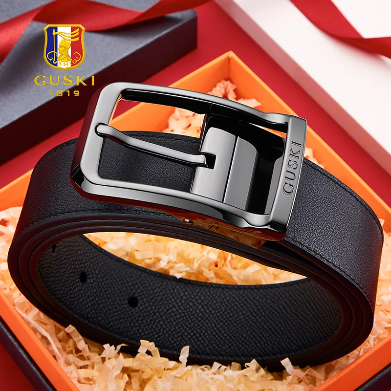 GUSKI Cow Leather Leather Belts Men's Width  3.5cm-2